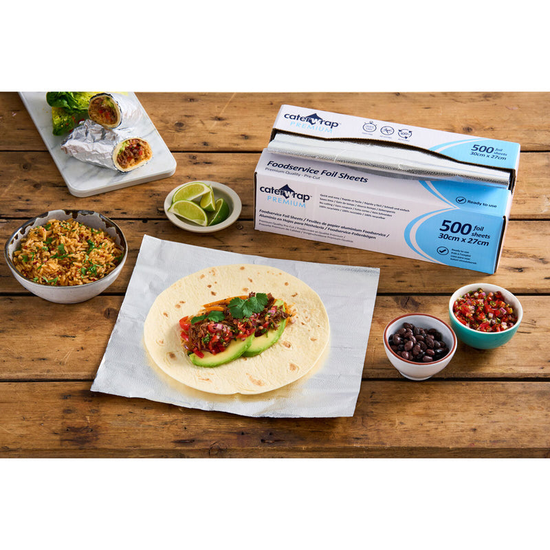 Caterwrap 30 x 27cm food service foil sheets 500 sheets - British product