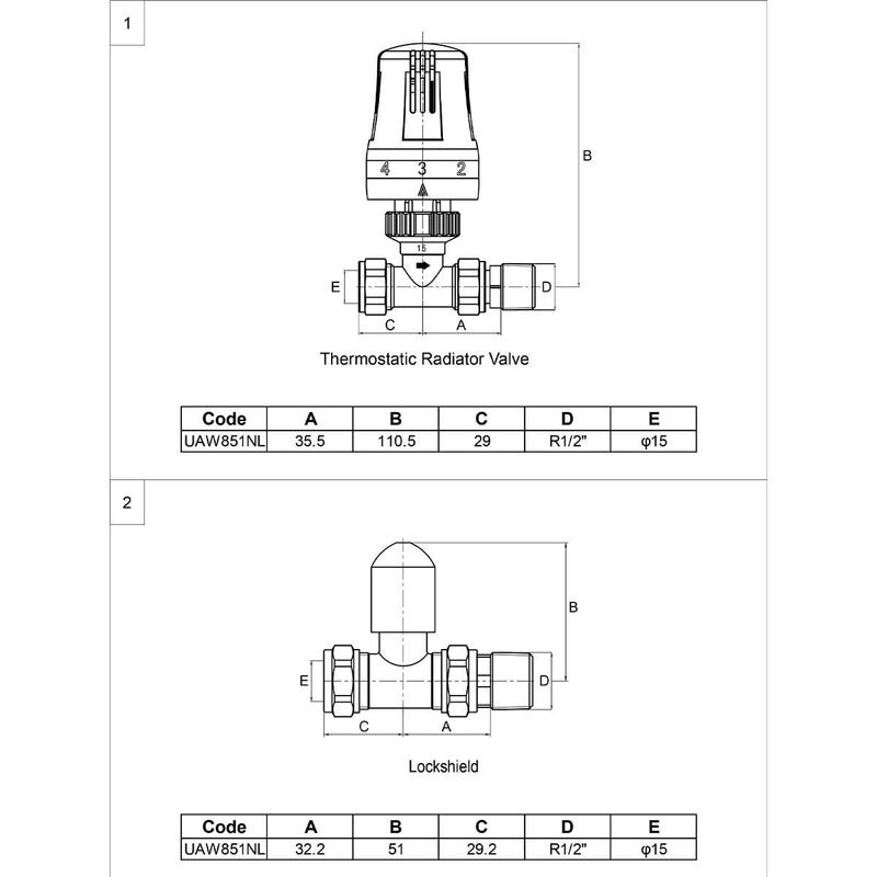 Ultraheat thermostatic straight valve set chrome white TRV sensor (British brand)