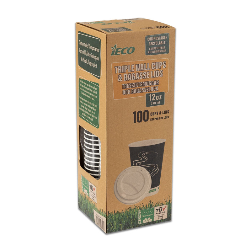 iECO triple wall hot cups 12oz 100 pack, UK version