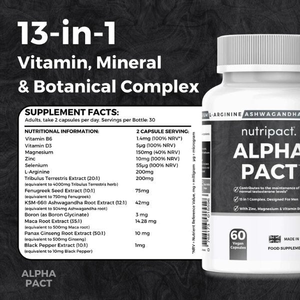 Nutripact Alpha Pact testosterone booster 60 capsules - British product