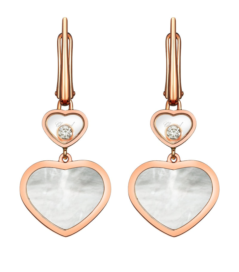 Chopard Happy Hearts drop earrings in rose gold with mother-of-pearl and diamond, UK version