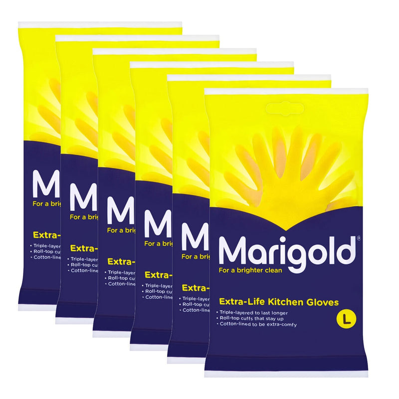 Marigold Extra Life Kitchen Gloves 6 Pack Large, imported from the UK