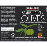 Kirkland Signature Spanish Queen pimiento stuffed olives 595g, UK version