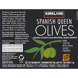 Kirkland Signature Spanish Queen pimiento stuffed olives 595g, UK version