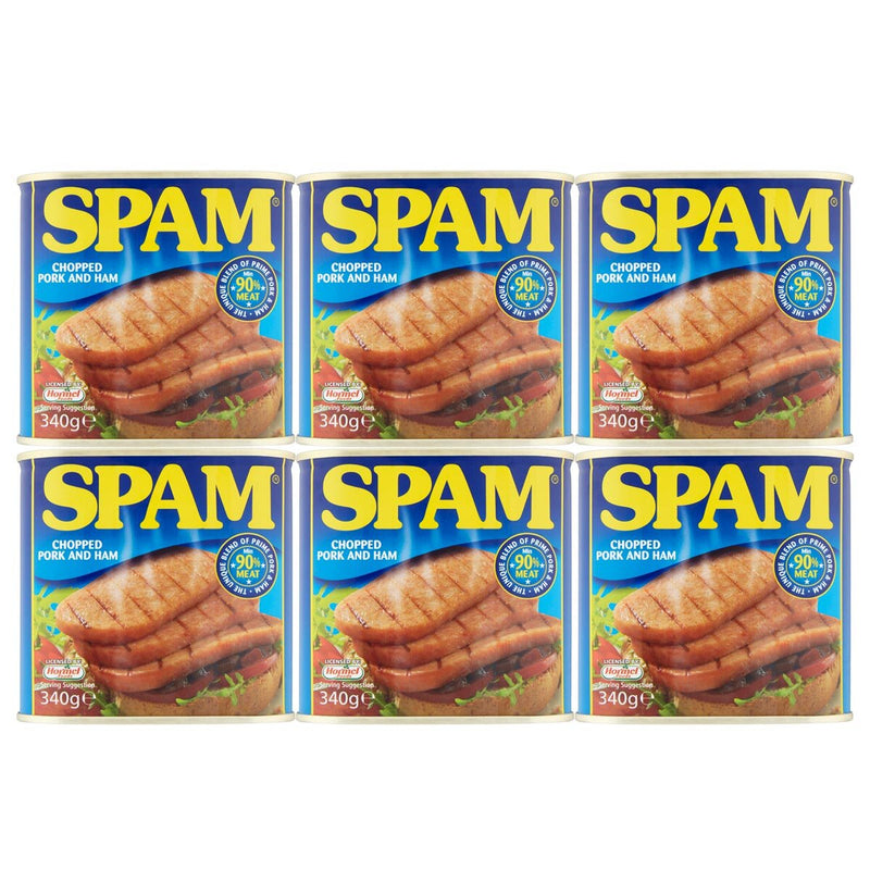 SPAM canned pork and ham, pack of six 340g cans (British brand)