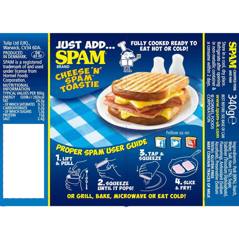 SPAM canned pork and ham, pack of six 340g cans (British brand)