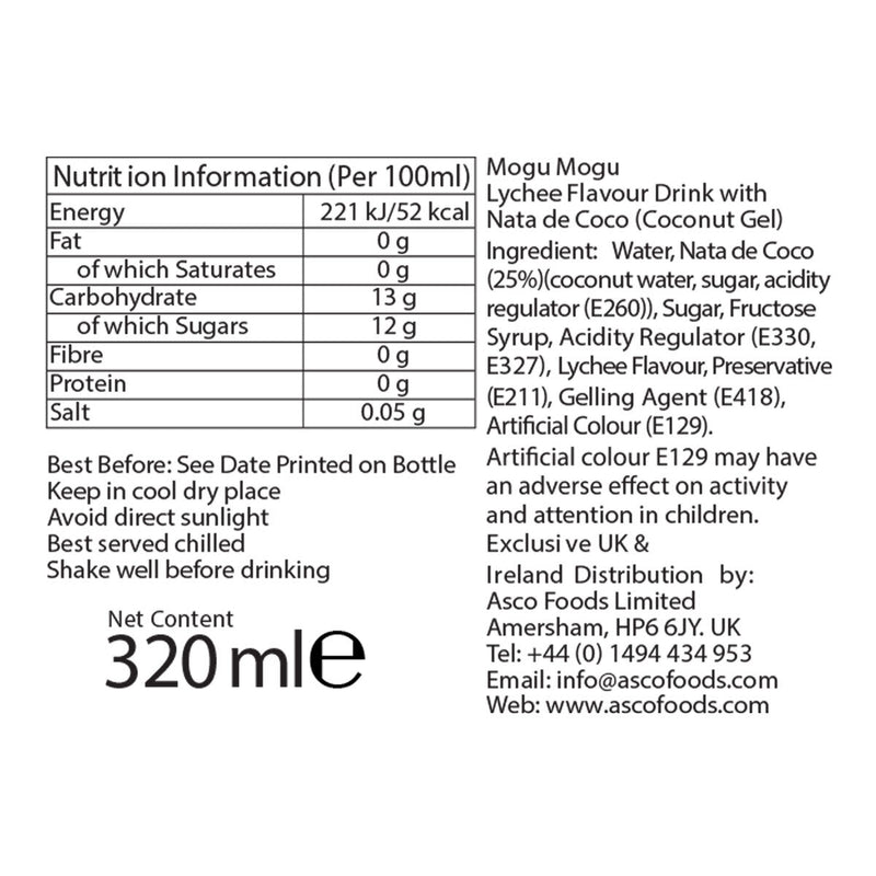 Mogu Mogu Lychee Drink 24 x 320ml, imported from the UK