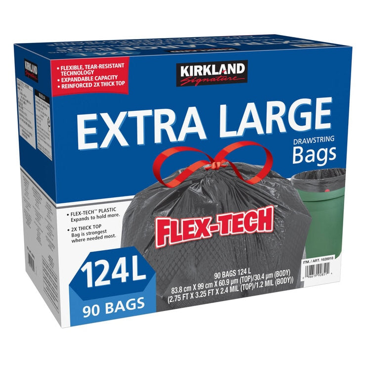Kirkland Signature 124 Litre Flex-Tech Bin Bags 90 Pack
