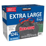 Kirkland Signature 124 Litre Flex-Tech Bin Bags 90 Pack