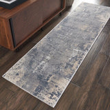Nourison faded blue runner rug with rustic textures 66x236cm, imported from the UK