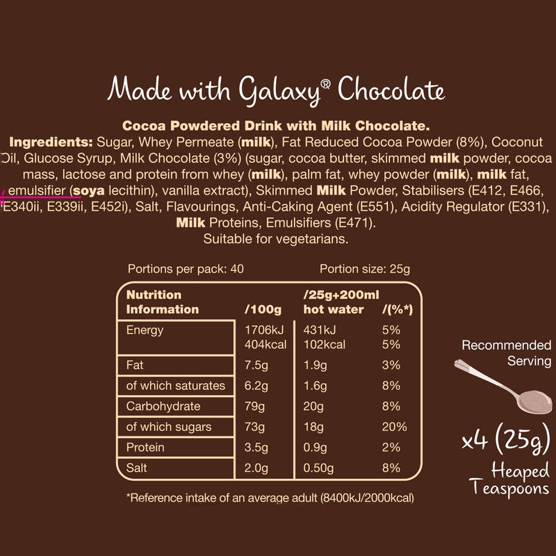 Galaxy instant hot chocolate mix 1kg, UK version