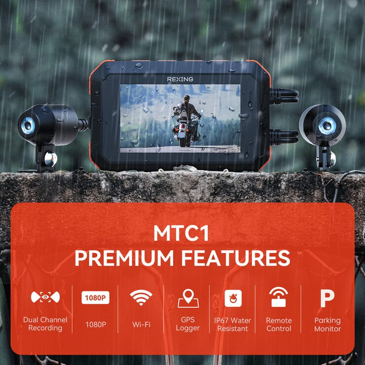 Rexing MTC1 Dual Camera Motorcycle Dash Cam, imported from the UK