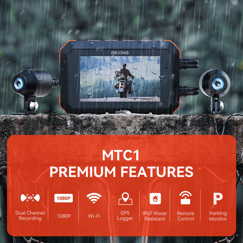 Rexing MTC1 Dual Camera Motorcycle Dash Cam, imported from the UK
