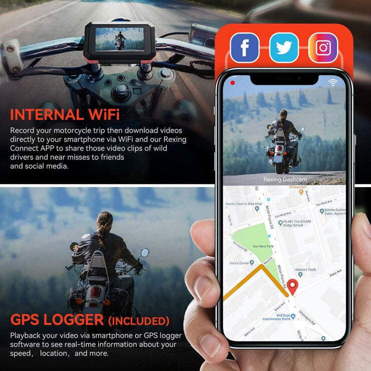 Rexing MTC1 Dual Camera Motorcycle Dash Cam, imported from the UK