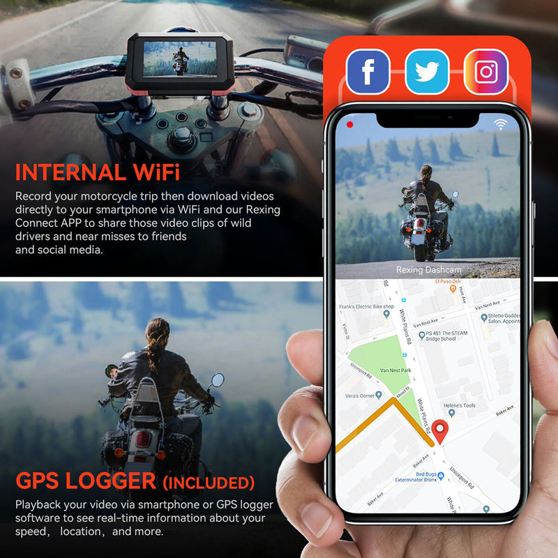 Rexing MTC1 Dual Camera Motorcycle Dash Cam, imported from the UK