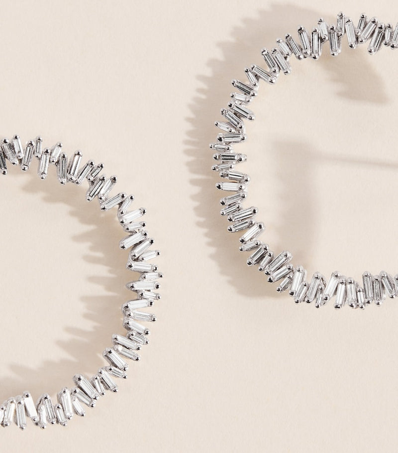 Suzanne Kalan white gold diamond sideways hoop earrings, imported from the UK