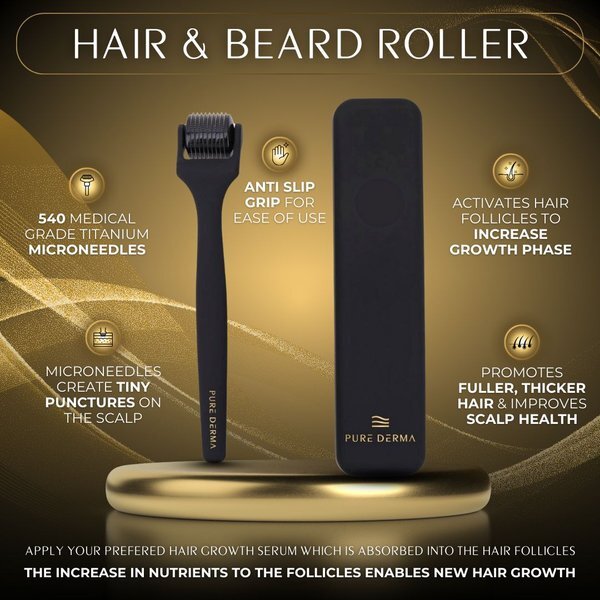 Pure Derma London Hair and Beard Roller 0.5mm, imported from the UK