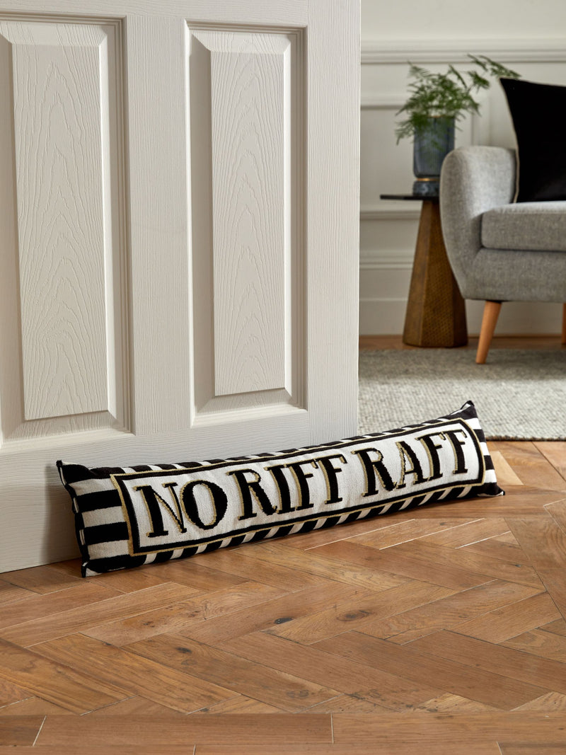 Black No Riff Raff cut velvet draught excluder 88cm - British product