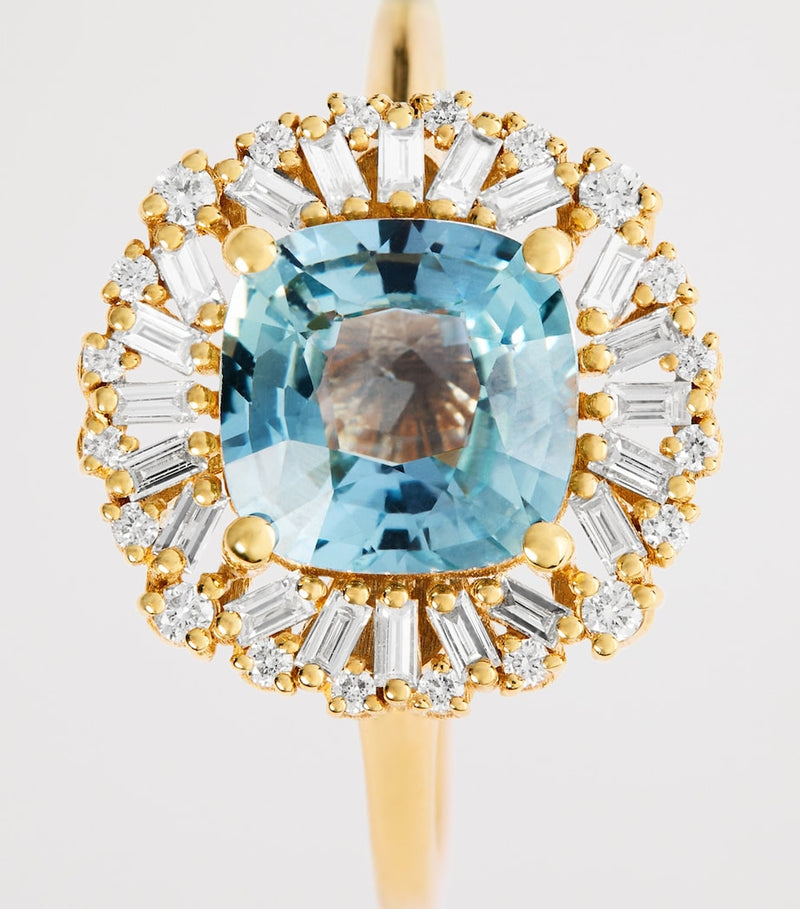 Suzanne Kalan gold ring with diamonds and sapphire, imported from the UK