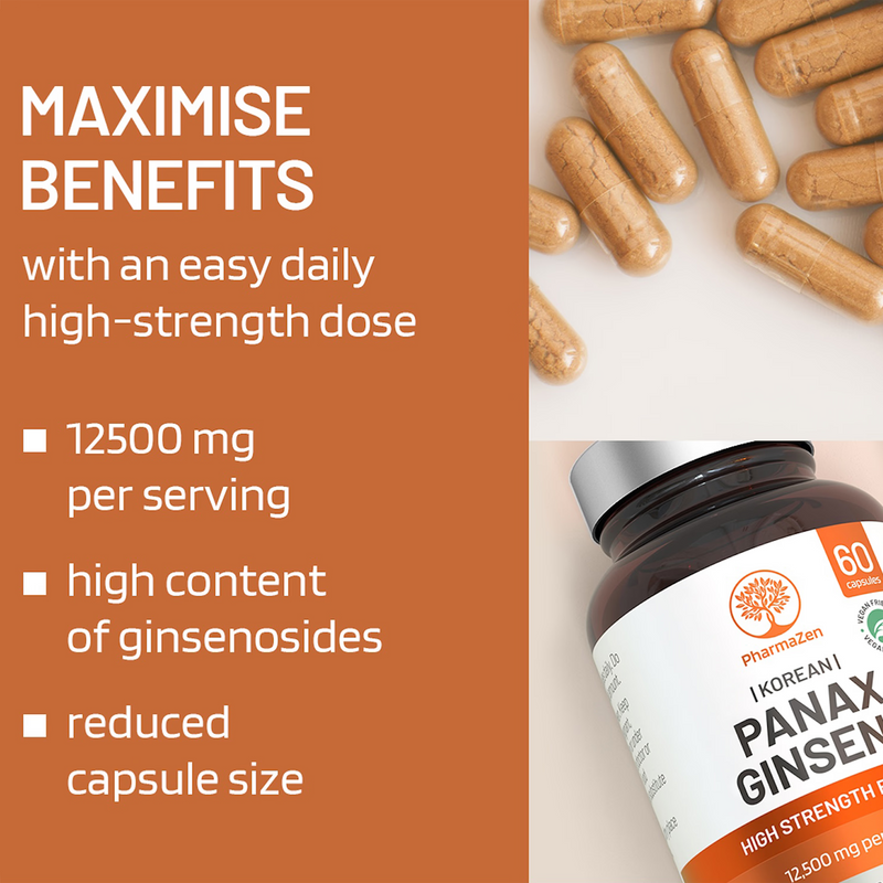 PharmaZen Korean Panax Ginseng Extract 60 Capsules, UK version