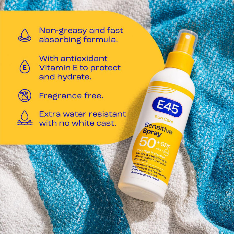 E45 sensitive sun spray SPF50+ 180ml (British brand)