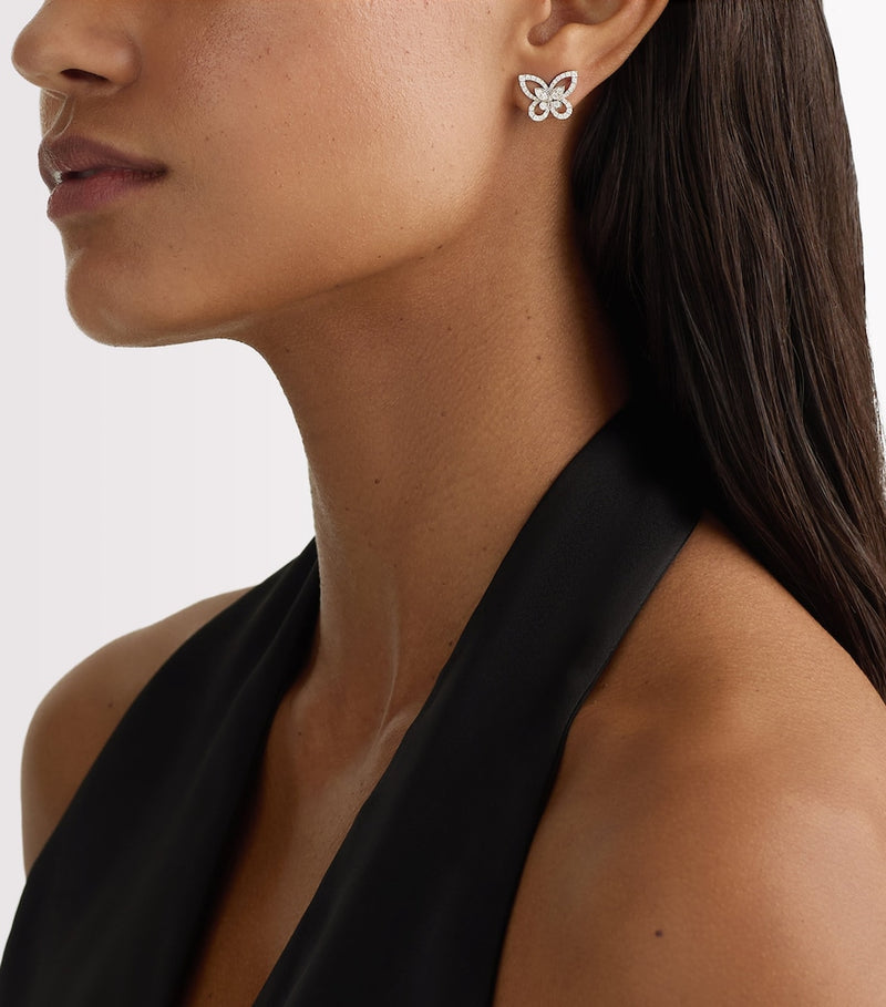 Graff white gold diamond butterfly stud earrings 1.3cm - British product