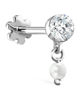 Harrods Maria Tash Invisible Set Diamond and Pearl Dangle Threaded Stud Earring (3mm / 2mm)- Buy online at McGrocer