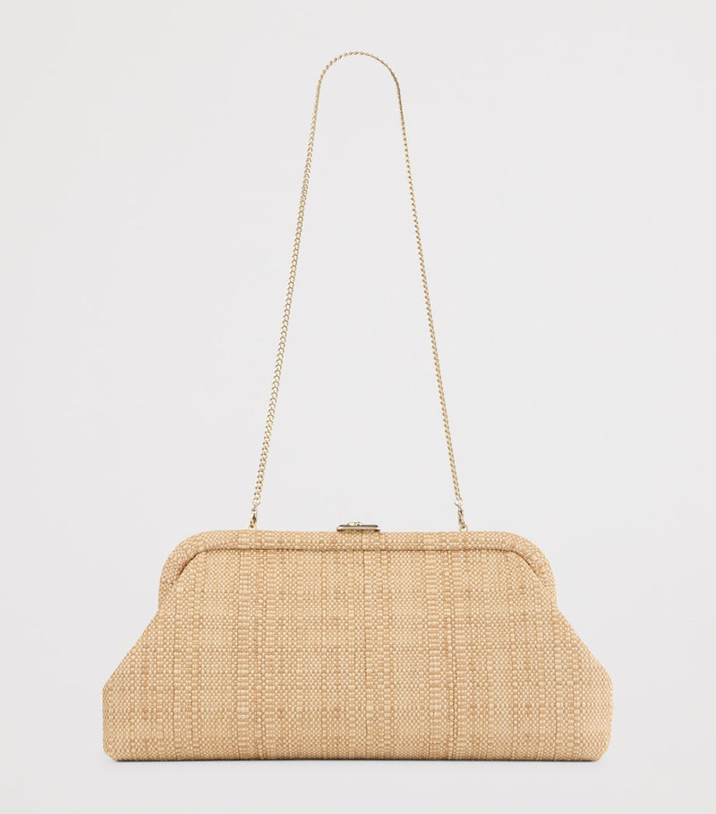 Jimmy Choo Skylar woven rafia clutch bag, imported from the UK