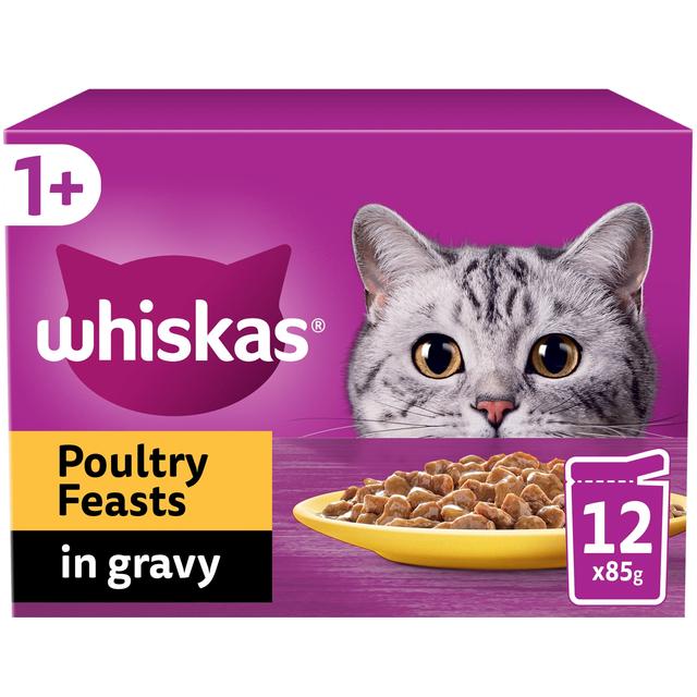 WHISKAS 1+ Cat Pouches Poultry Feasts in Gravy 12 x 85g GOODS M&S