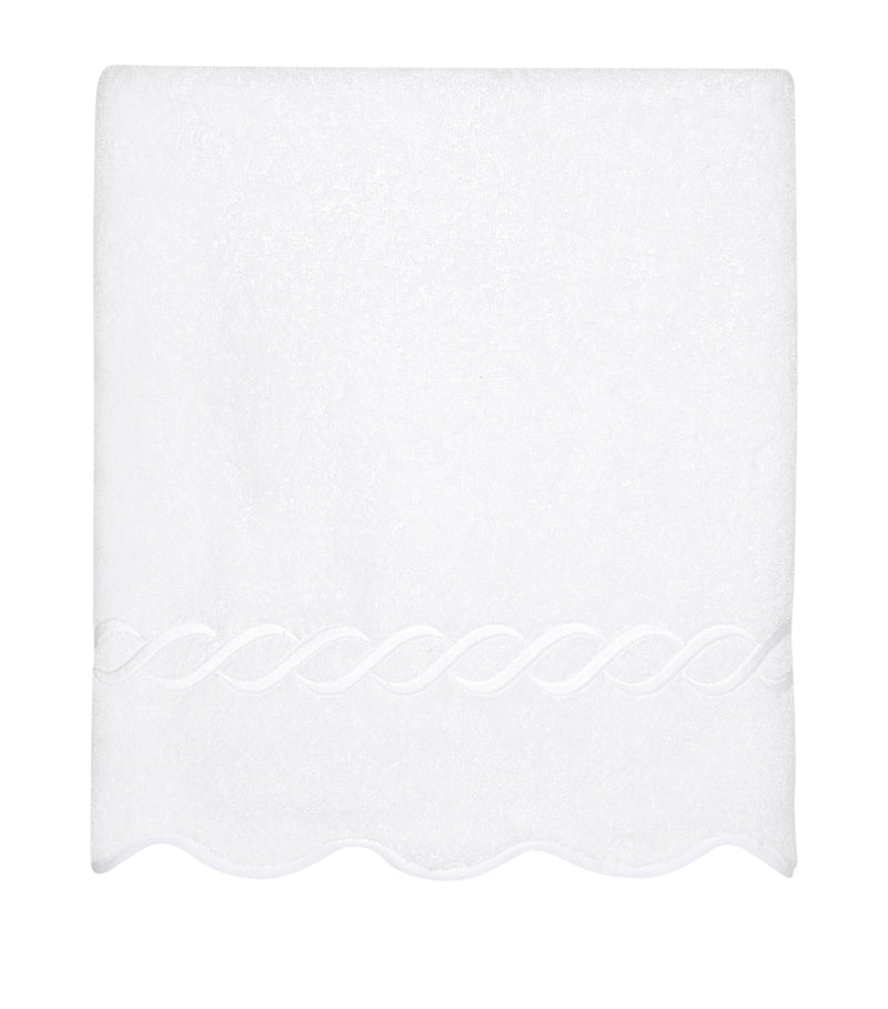 Pratesi cotton bath towel with scalloped edges 75cm x 150cm, imported from the UK