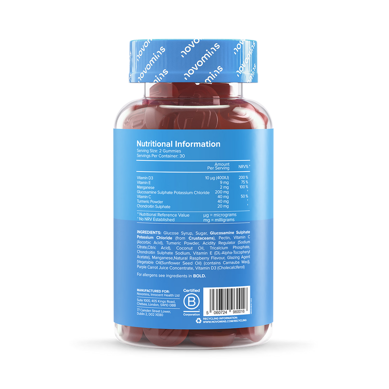 Novomins Joint Raspberry Flavoured Gummies 60 Gummies, imported from the UK