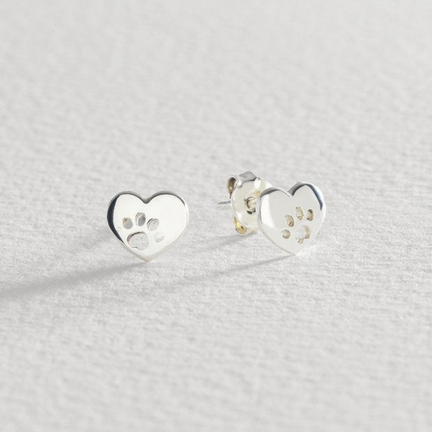 Revere sterling silver heart paw stud earrings, UK version