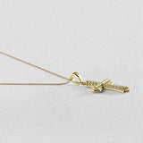 Revere 9ct yellow gold cubic zirconia cross pendant necklace - British product