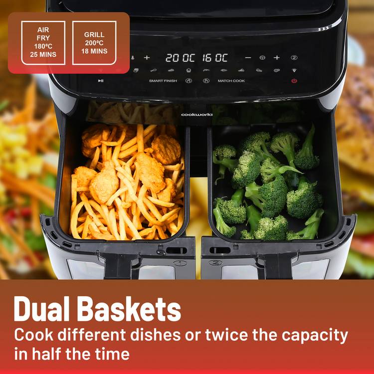 Cookworks dual basket air fryer 9L, UK version
