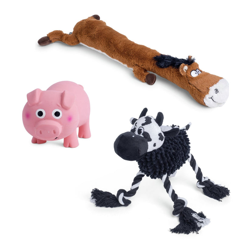 Petface Farm Yard Fun Animals Dog Toy Set, imported from the UK