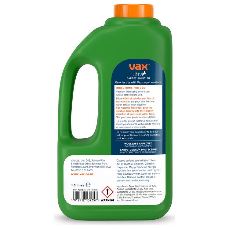 Vax Ultra+ Pet carpet cleaning solution 1.5L, UK version