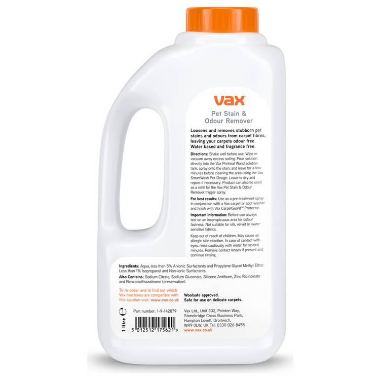 Vax Pet Stain Remover Refill 1L, imported from the UK