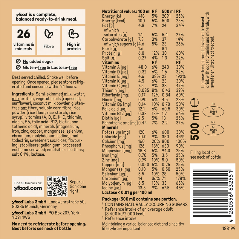 Yfood ready to drink salted caramel meal drink 500ml 6 pack, UK version