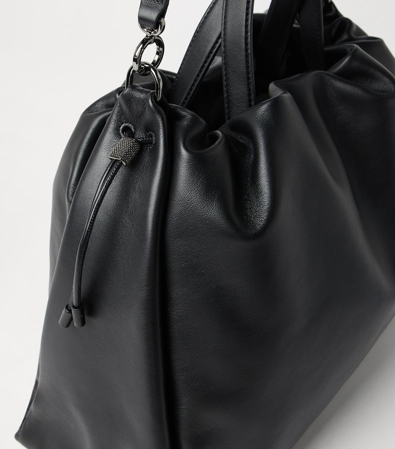 Brunello Cucinelli large leather Mellow bucket bag, imported from the UK