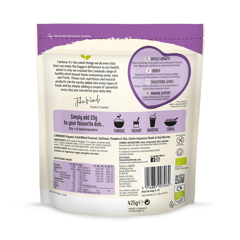 Linwoods Milled Seeds Mix With Goji Berries 425g, UK version