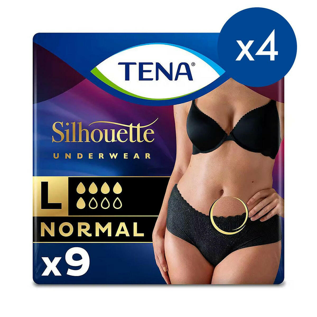 TENA Silhouette Normal Black Lady incontinence Low Waist Pants - Large - 4 packs of 9 bundle GOODS Boots