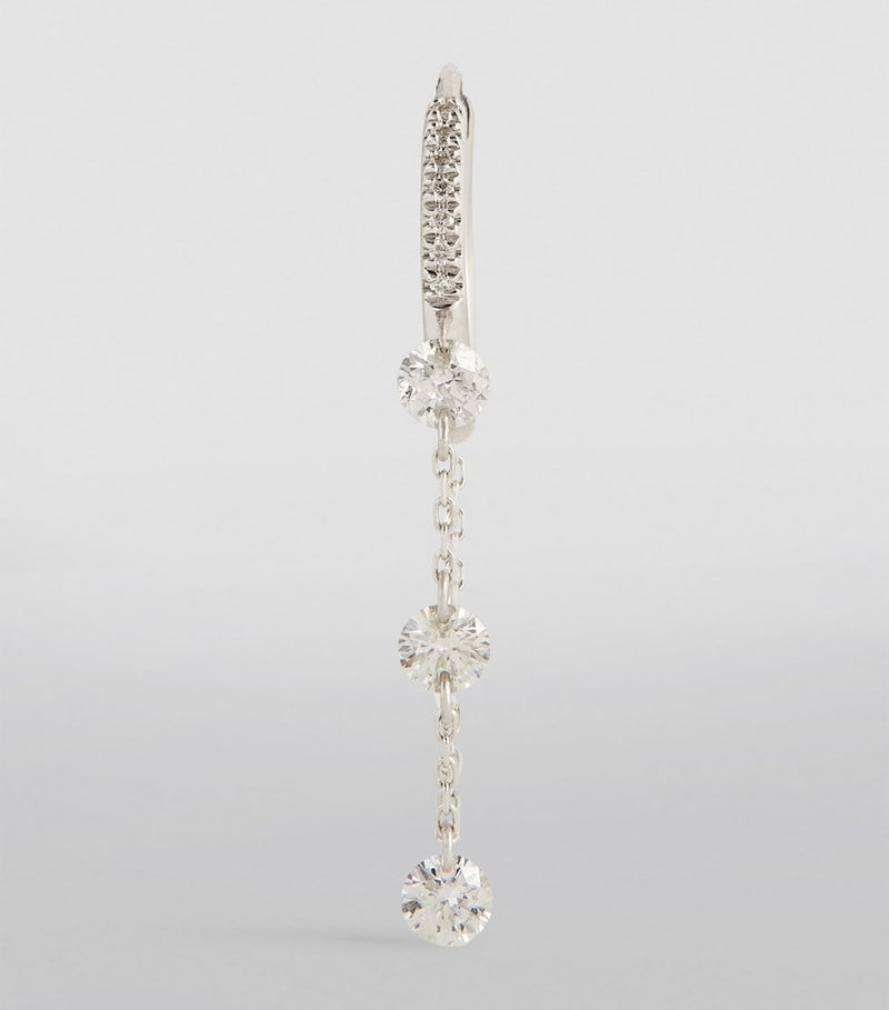 Persée white gold diamond drop huggie single earring, imported from the UK