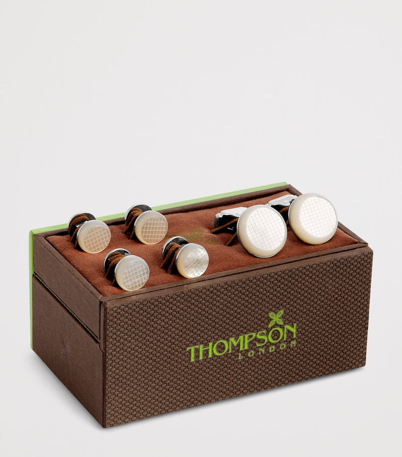 Tateossian mother-of-pearl round cufflinks and studs set, UK version