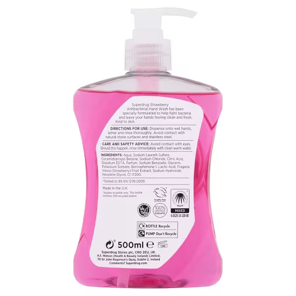 Superdrug Antibacterial Hand Wash Strawberry 500ml (British brand)