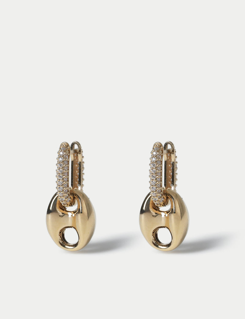 M&S 14k gold plated pave pendant drop hoop earrings 20mm, imported from the UK