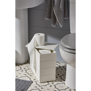 Tongue and Groove Toilet Paper Storage Box in White, 31x17x32cm