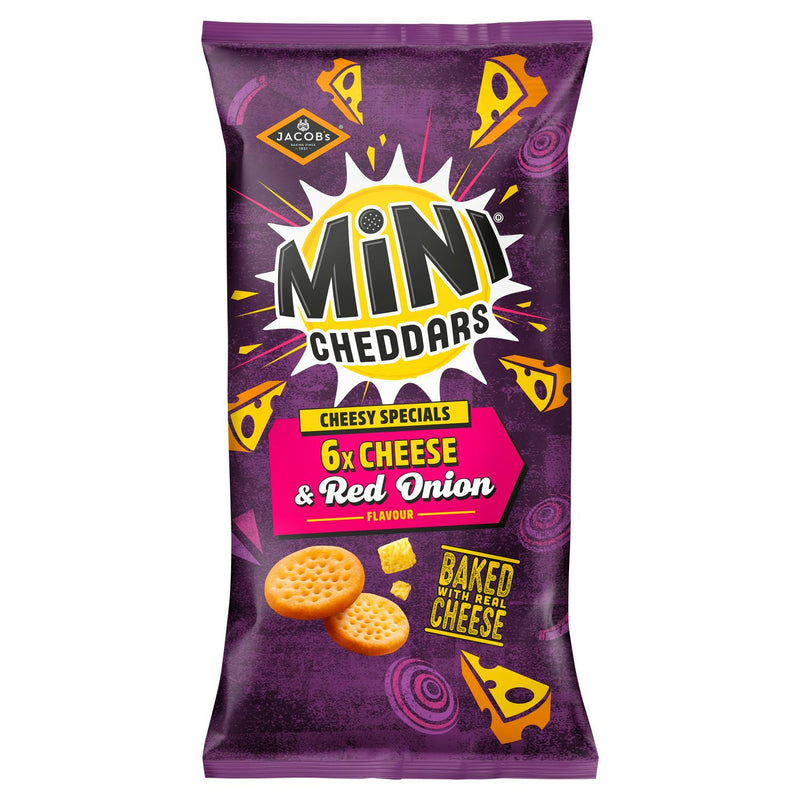 Jacob's Mini Cheddars cheese and red onion biscuits, imported from the UK