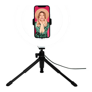 10-inch Ring Light with Adjustable Lighting Modes, Brightness Settings, and Smartphone Holder
