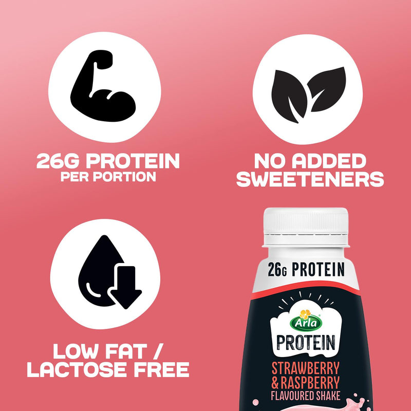 Arla Protein Strawberry & Raspberry flavoured milk 482ml - British product
