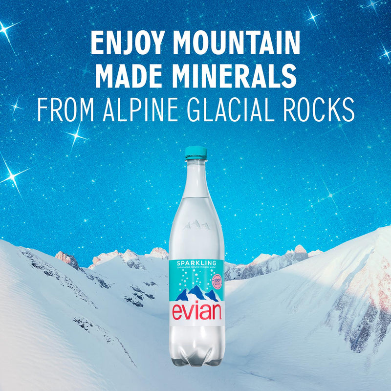 Evian Sparkling Natural Bottled Mineral Water 1L